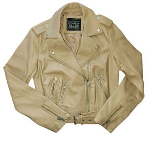 Levi Strauss & Co. Faux Leather Motorcycle‎ Jacket, Beige, Moto Biker, Full Zip